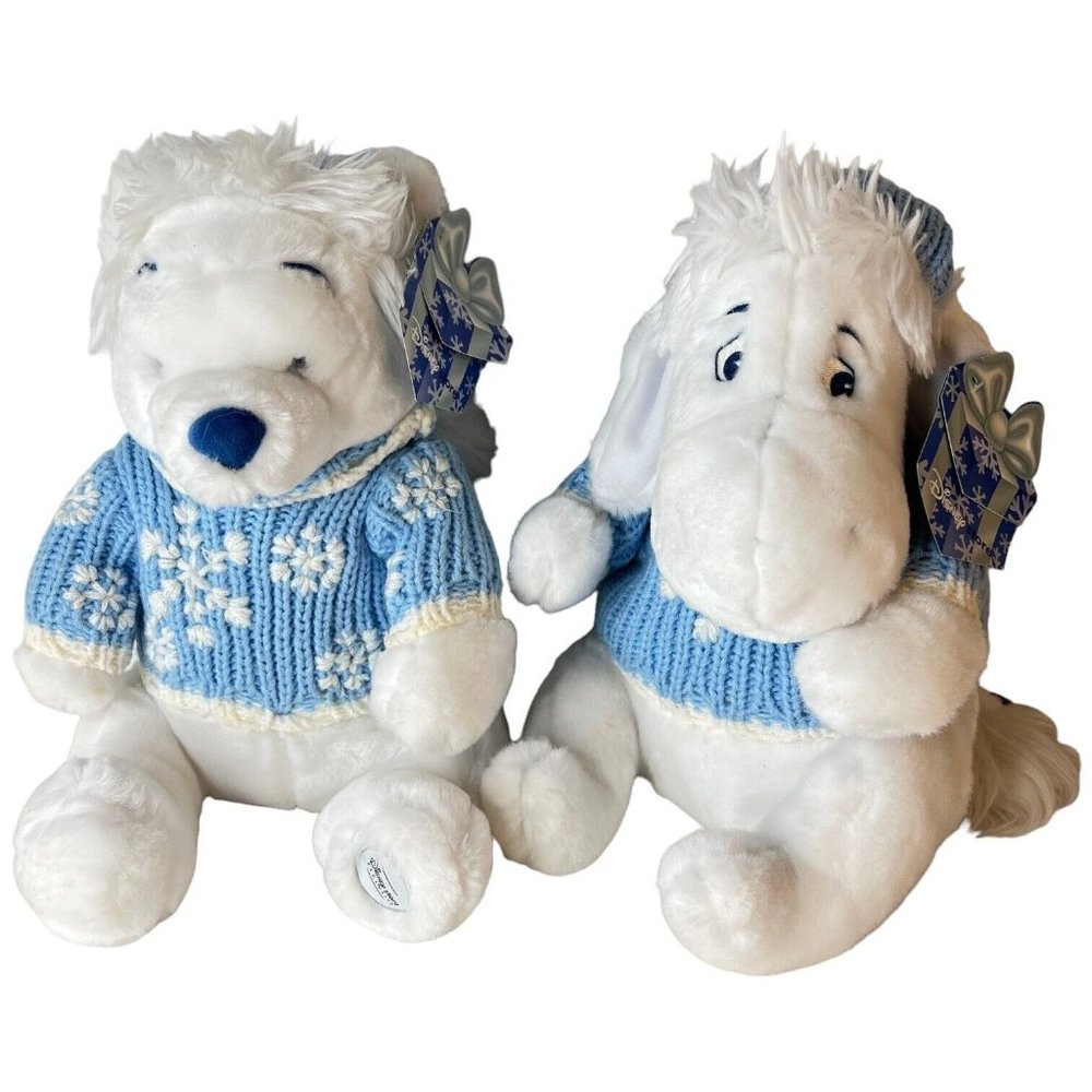 Winnie The Pooh And Eeyore Plush Snowflake Pals Disney Store Exclusive White